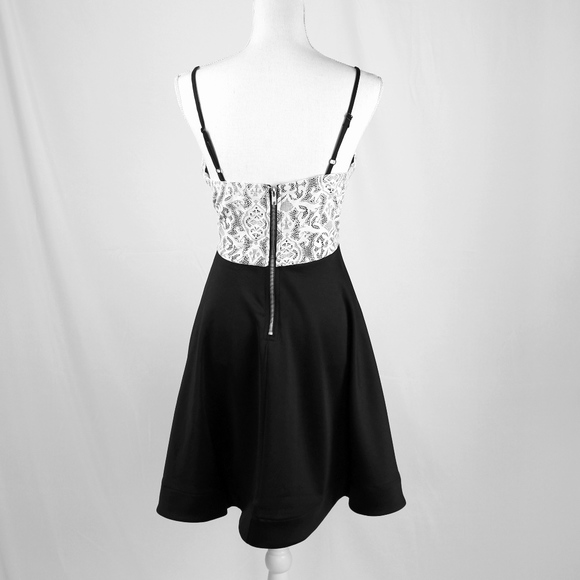 VENUS Lace Detail Flare Dress, Black & White - Picture 2 of 7